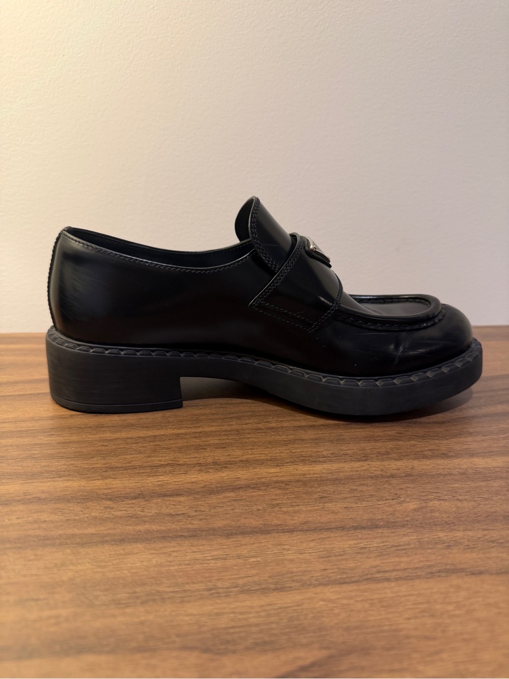 Prada Leather Triangle Logo Black Loafers - Picture 14 of 15